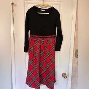 PatPat Black Top with Red Plaid Skirt Dress